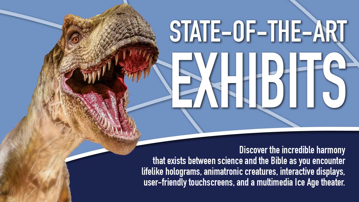 State-of-the-Art Exhibits featuring a photo of a Tyrannosaurus Rex head.