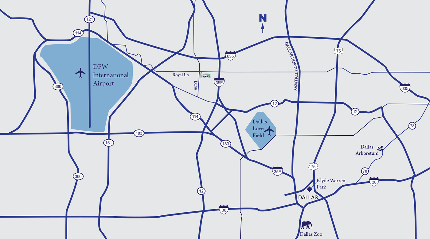 Overview map of the Dallas Area surrounding the ICR Discovery Center for Science & Earth History